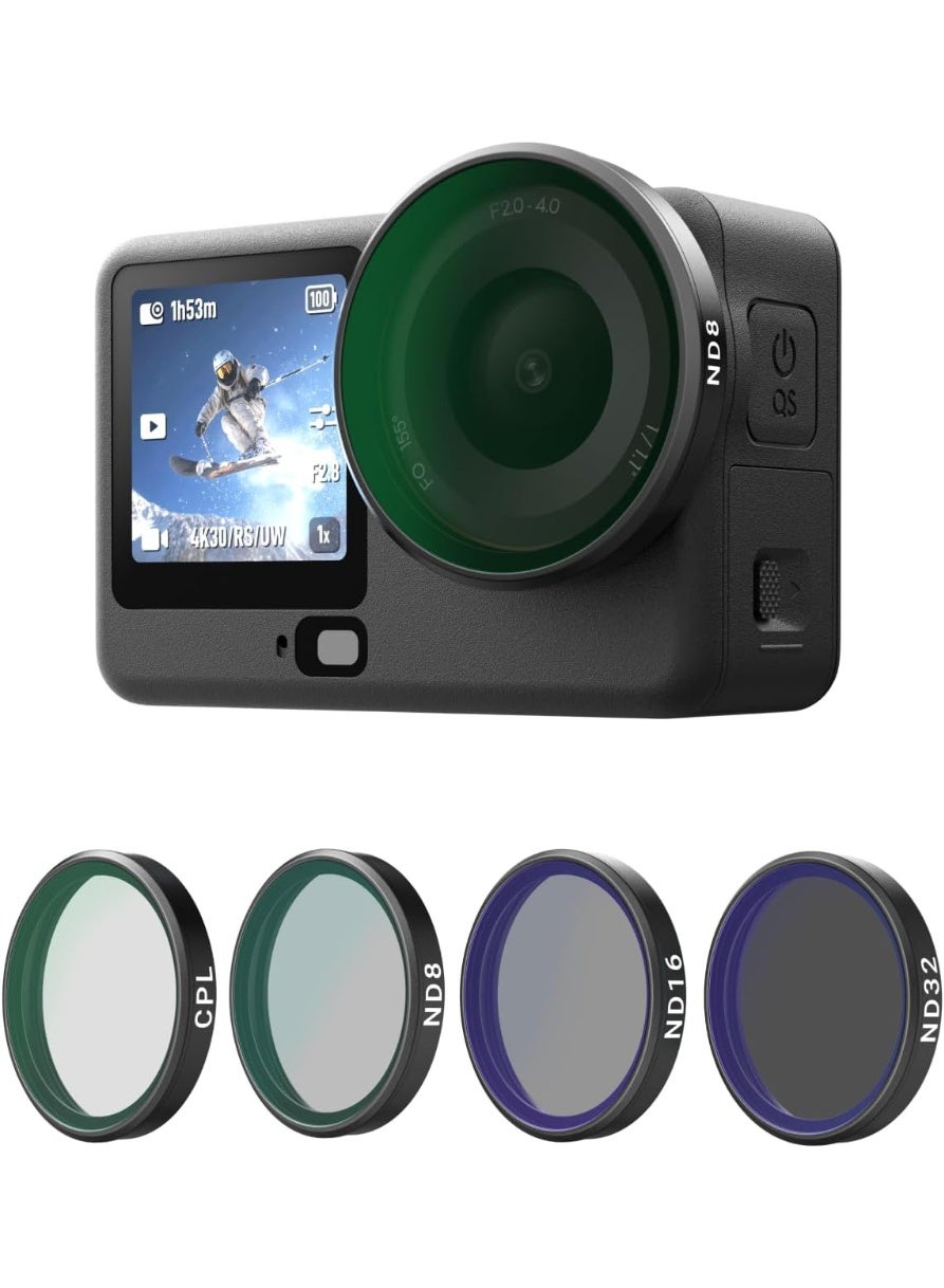 TELESIN CPL ND Filter Kit for DJI Osmo Action 6, 4 Pack CPL ND8 ND16 ND32 Action 6 Filter, Snap-On Neutral Density Polarising Filter, HD Optical Glass/Multi-Coated Filters Creator Combo Accessories